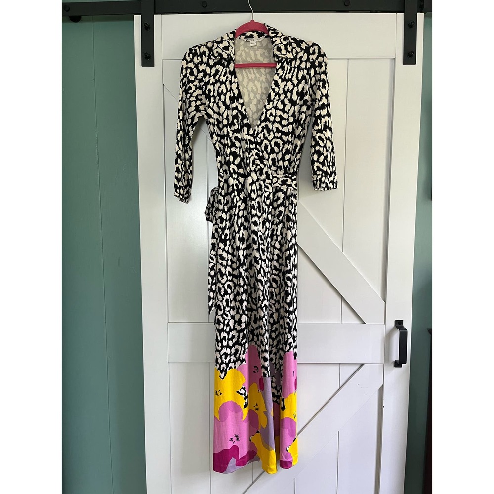Diane Von Furstenberg DVF Andy Warhol Flowers Silk Wrap Maxi Dress Size 6